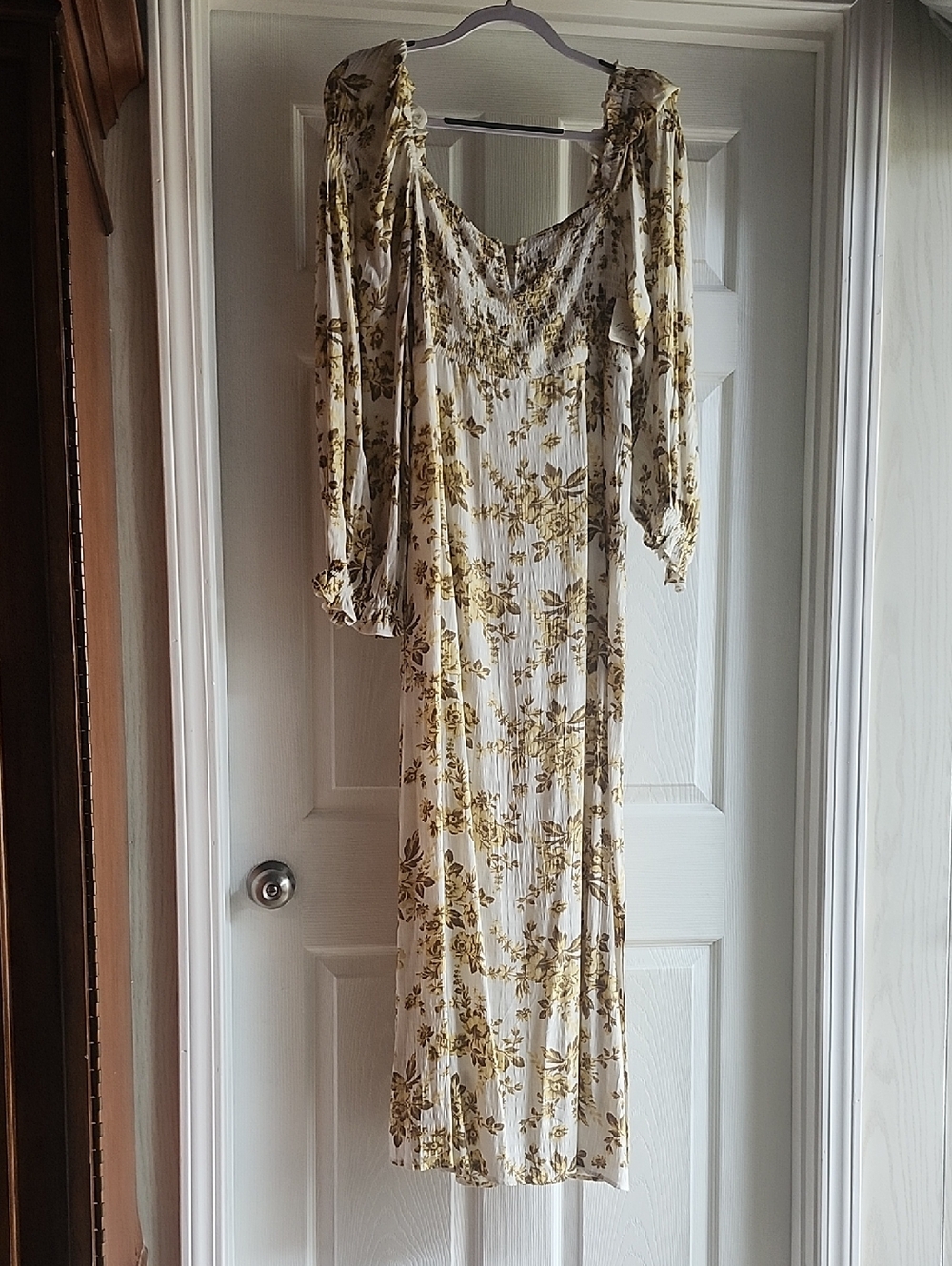 Bohemian Floral Maxi Dress in Cream and Olive